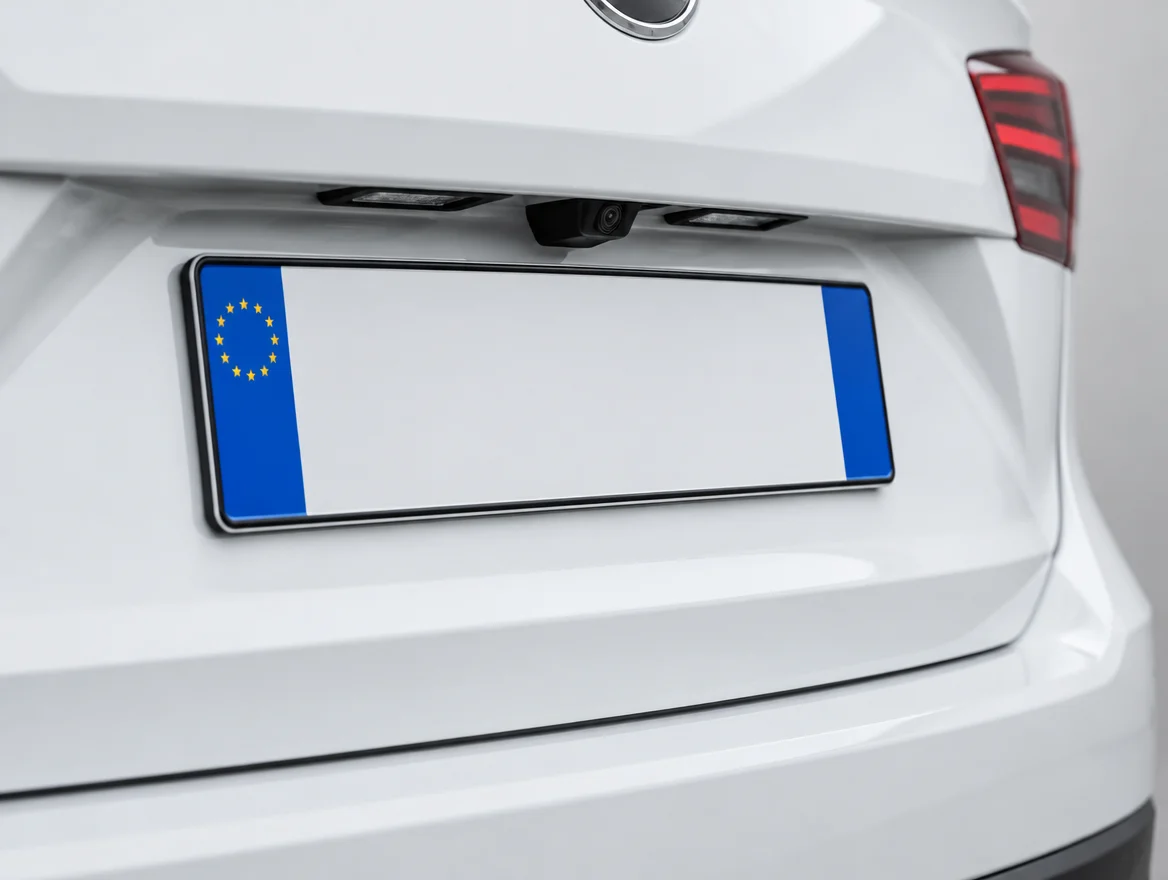 Dettaglio di una targa personalizzata sul portellone